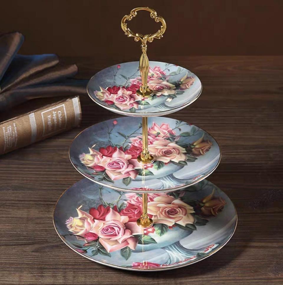 새상품)럭셔리 장미 2단/3단 접시 케이크 트레이 애프터눈티