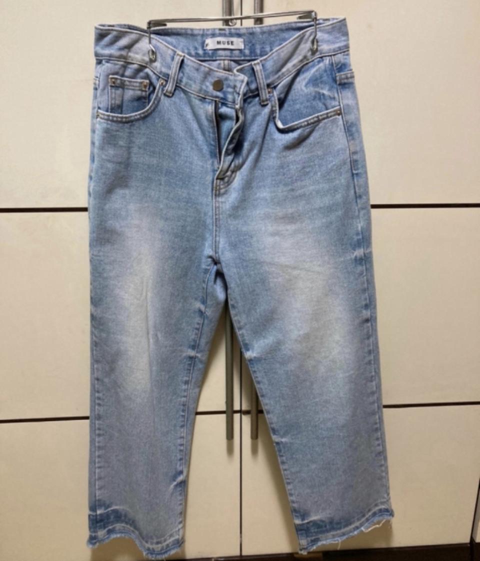 이든메이드 남성 크롭 투톤 와이드 워싱진 s