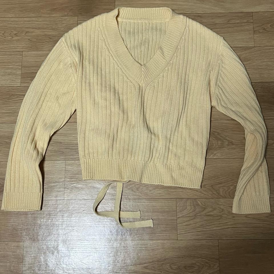 파스텔노랑 브이넥니트