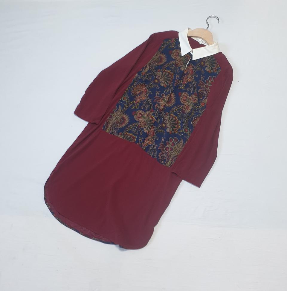 산드로 버건디 비스코스 미디 원피스