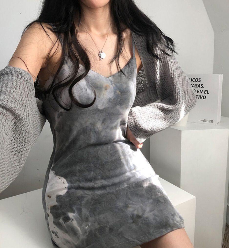 브이넥 물나염 타이다이 뷔스티에 나시 원피스