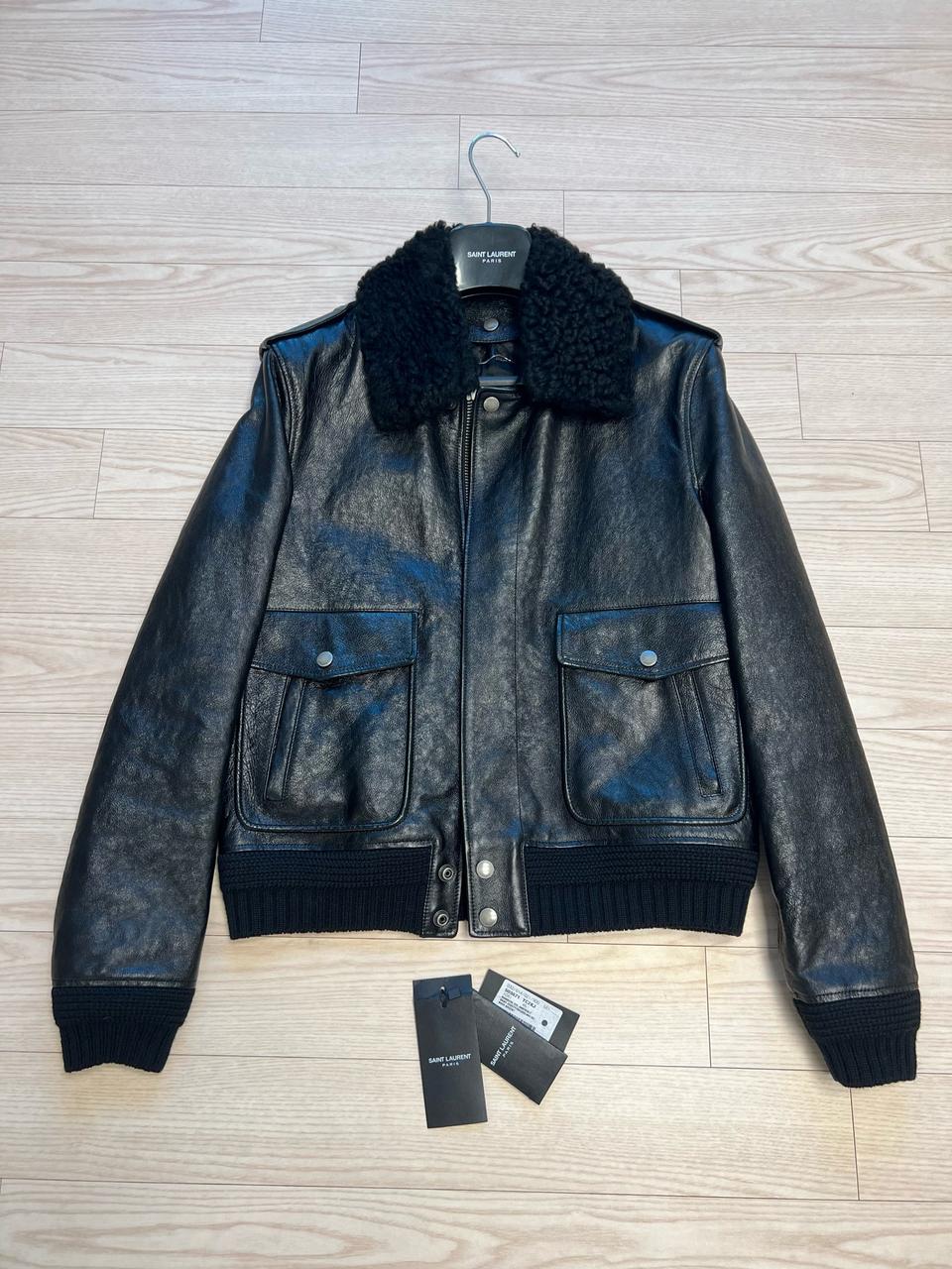 생로랑 / 소가죽 양털 셔링 블루종 보머 재킷 / 46