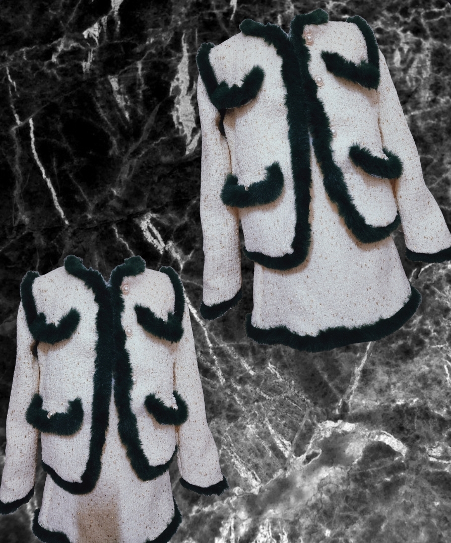 트위드 그린 퍼 세트 안감누빔