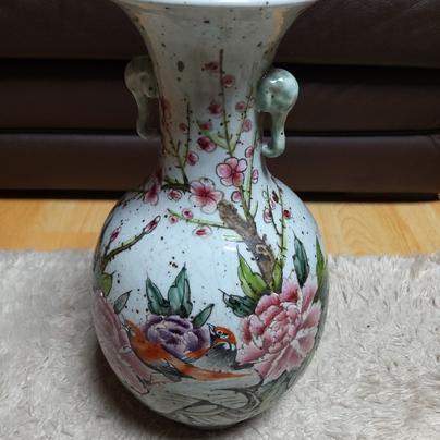 대청년광서년제 화조문 화병도자기