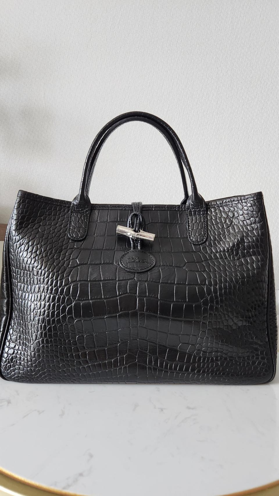 롱샴 로조 크로코 블랙 토트백