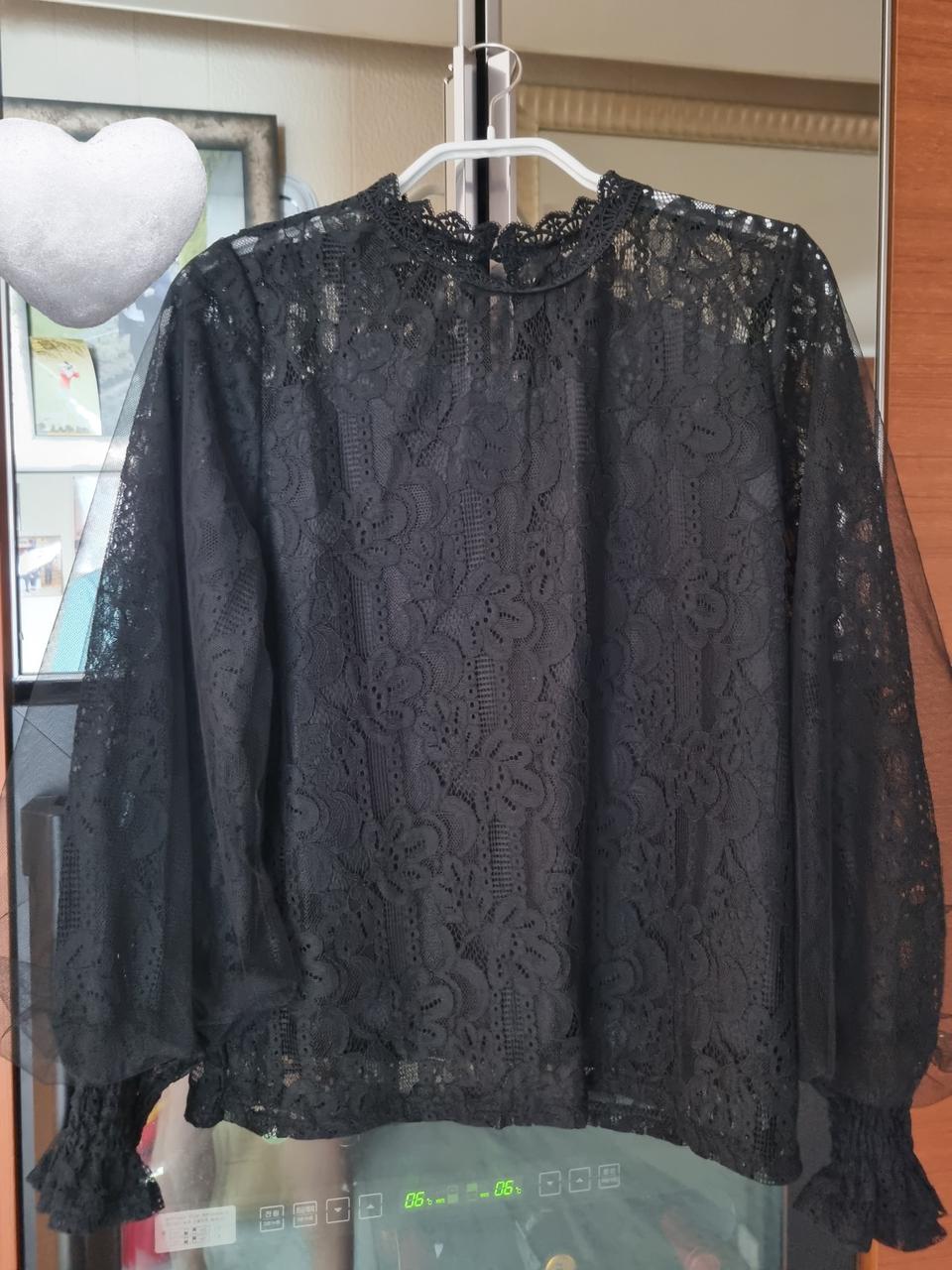 레이스 시스루 블랙 블라우스