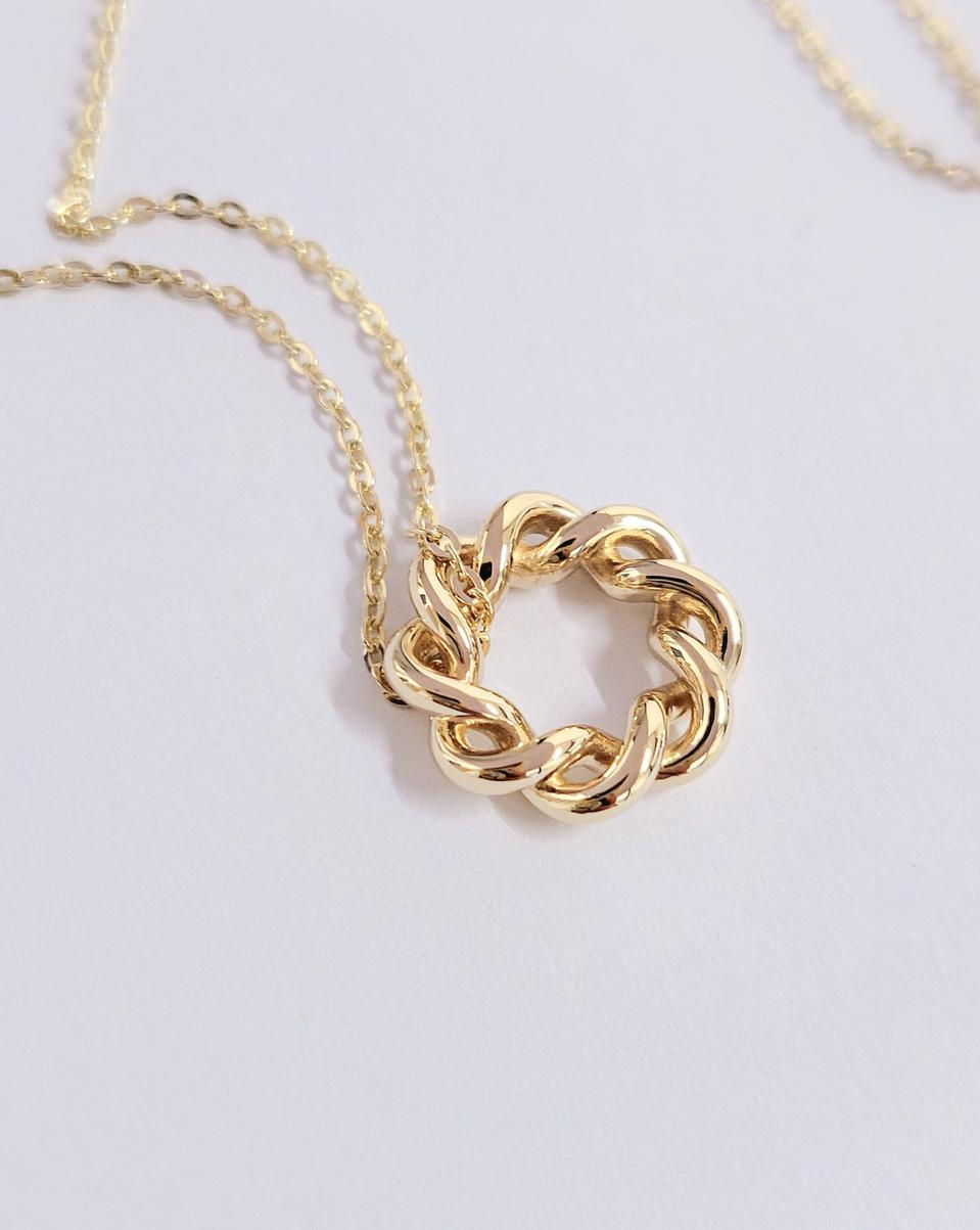 14k 골드 웨이브 팬던트 메달 데일리 목걸이 꼬임 체인 금 밧줄 원형