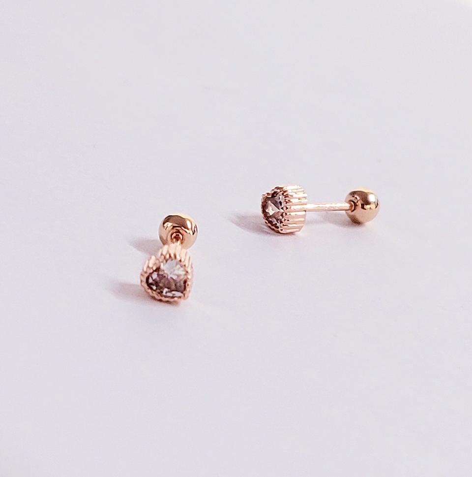 14k 하트 큐빅 기본 피어싱 금 바길이 6mm 초 미니 데일리 얇은볼