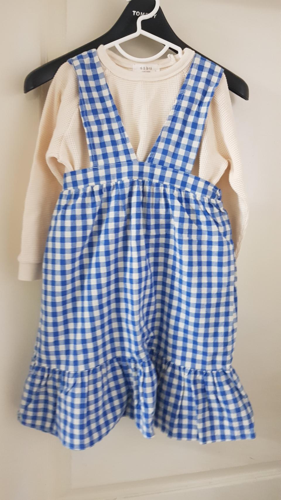 (여아의류) 여아원피스 파란체크원피스 세트