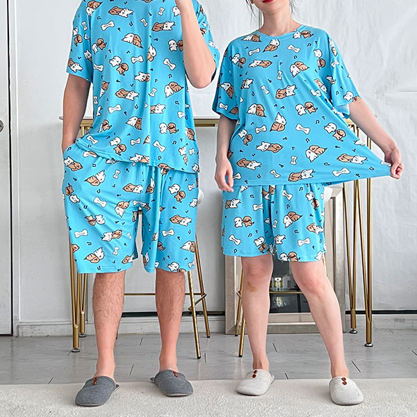 212 신상 몰티즈 정품 스판 반팔 상하세트 파자마 잠옷(커플세트)