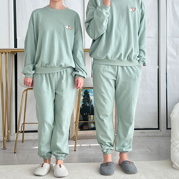 518 몰티즈 정품 커플 트레이닝 세트 홈웨어 빅사이즈 커플 잠옷