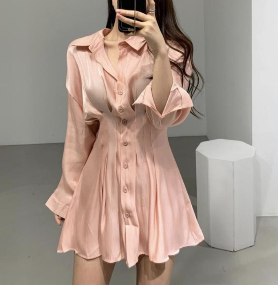 양면착용 새틴 코르셋 앞주름 프릴 주름 셔링 셔츠 미니원피스 3col