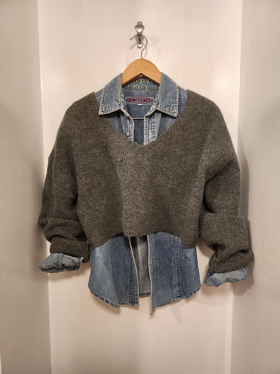 크롭니트.데님셔츠세트