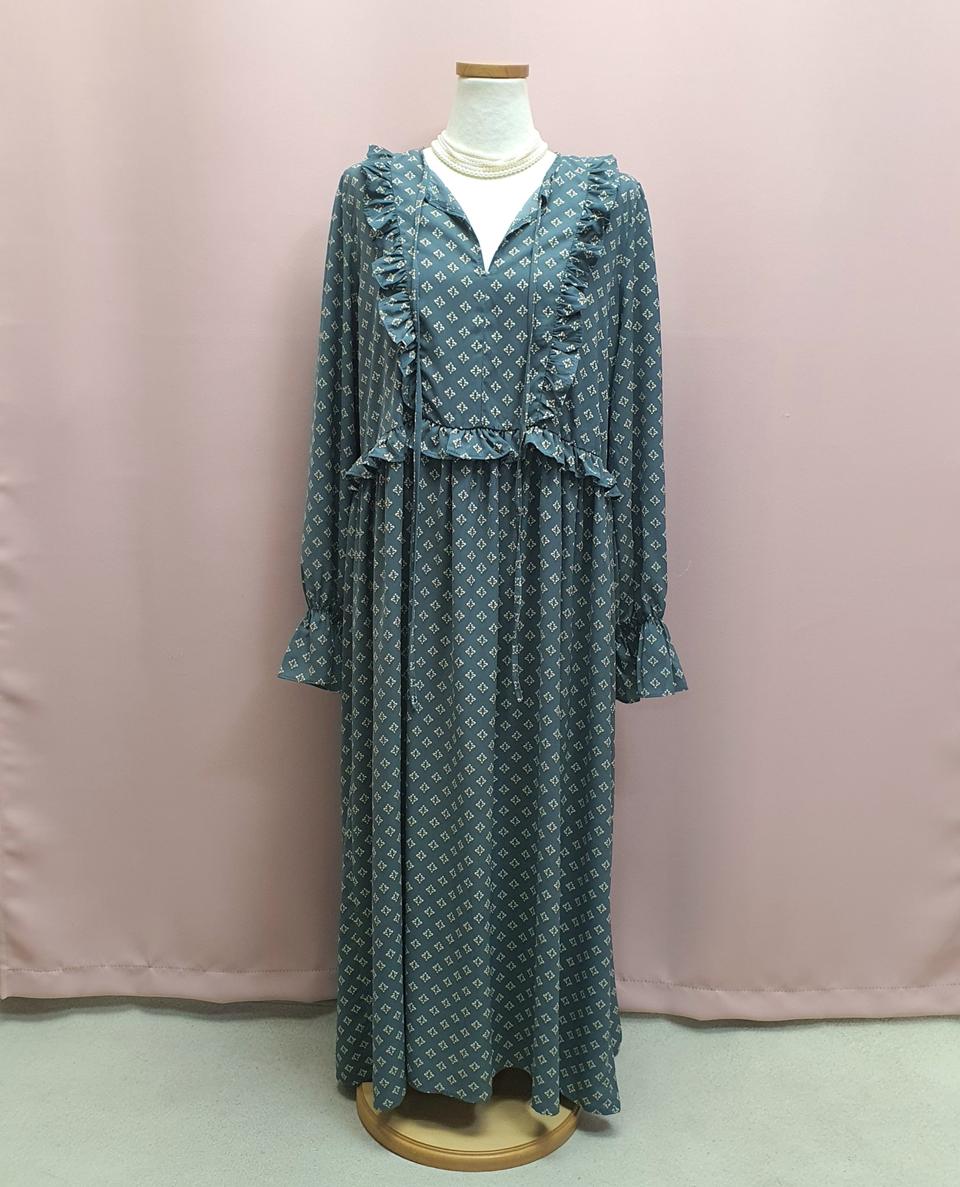 FRANCO 패턴 프릴 롱원피스