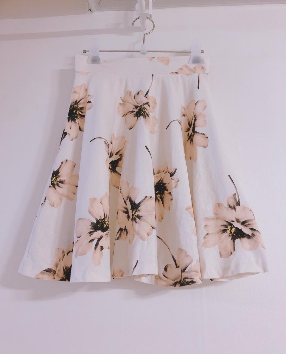핑크 베이지 아이보리 플라워 패턴 플레어 스커트 55