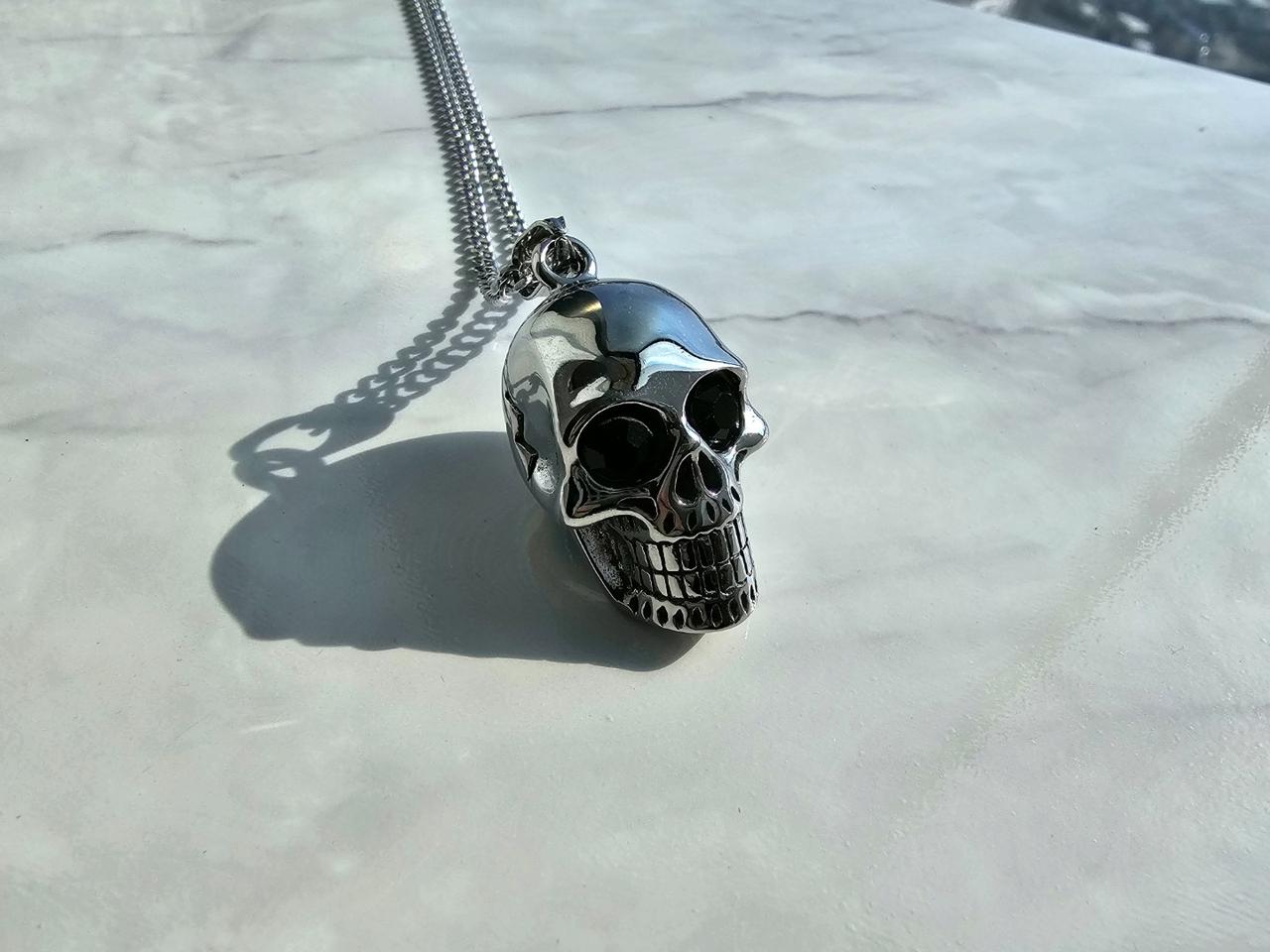 써지컬스틸 실버 해골 머리 남자 팬던트 목걸이