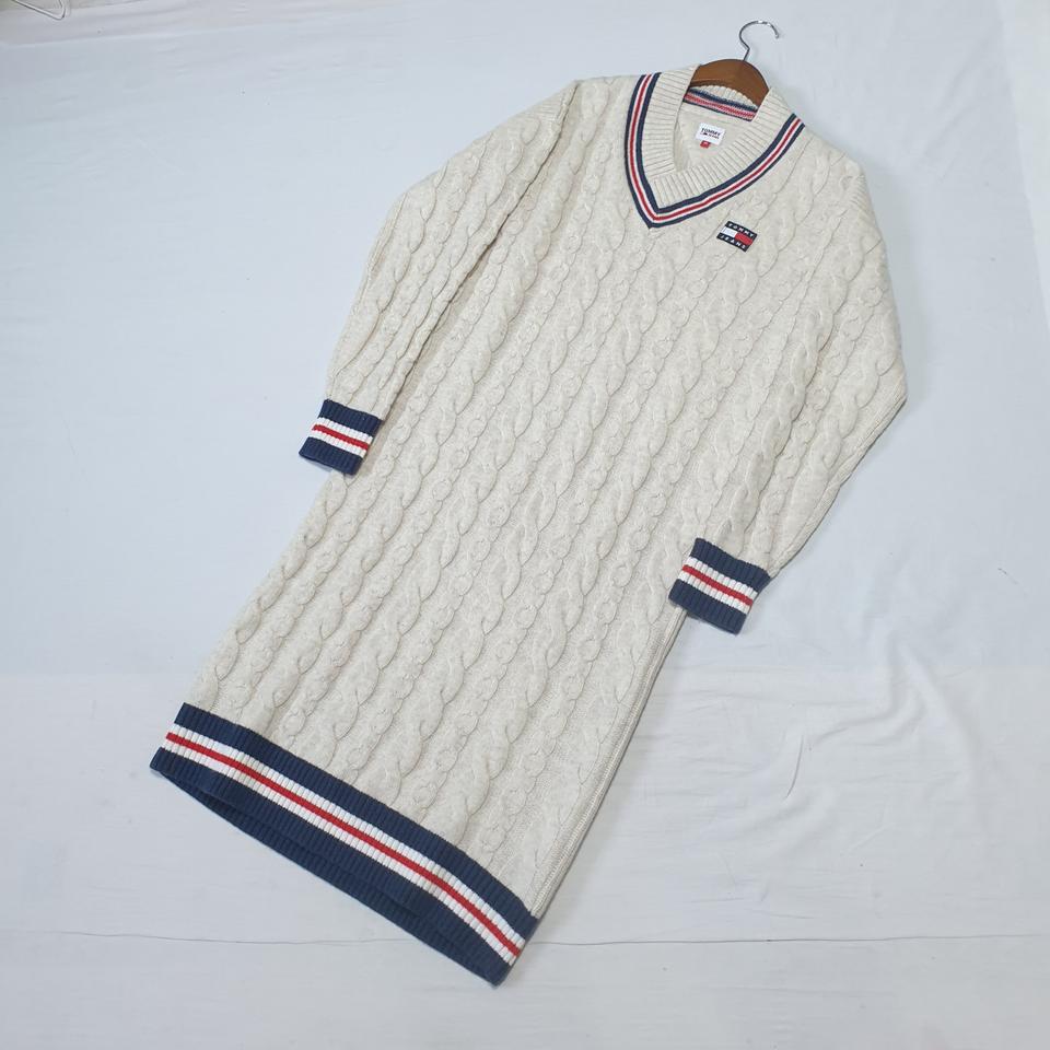타미 진스 아이보리 케이블 롱 니트