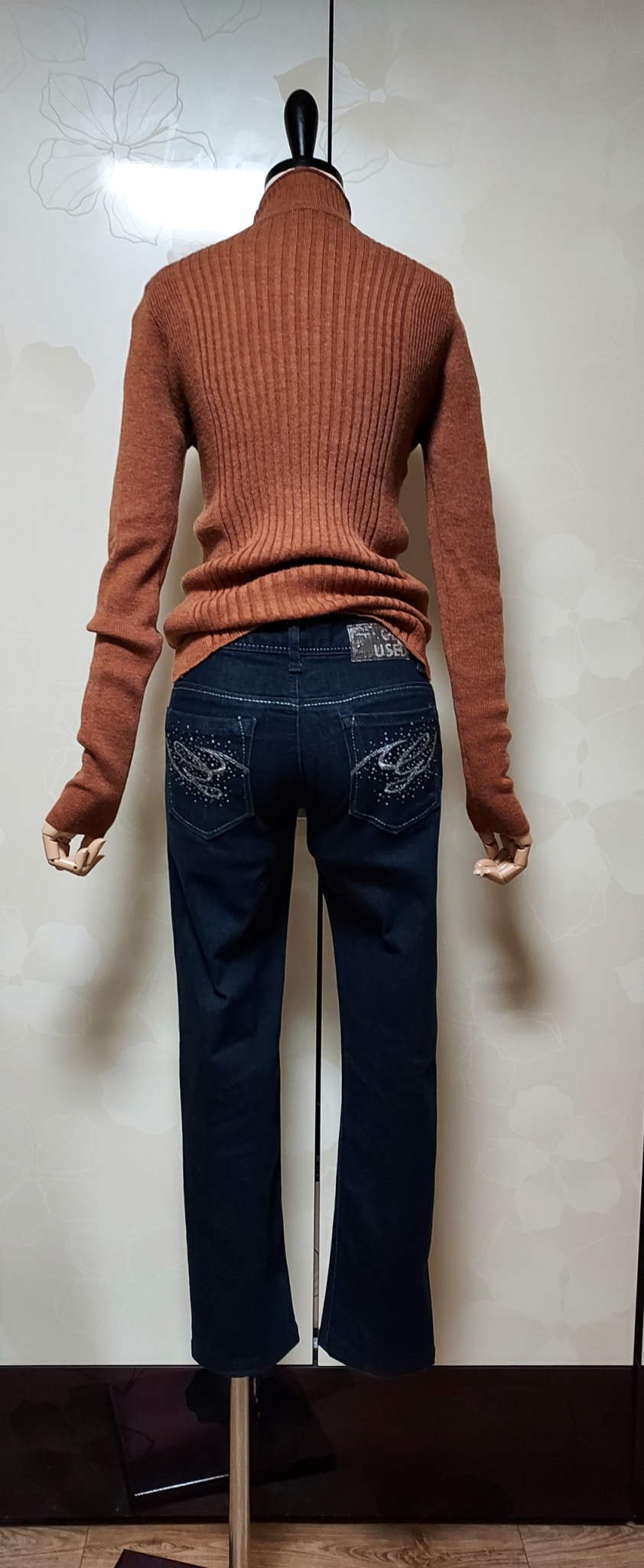 큐빅청바지니트세트