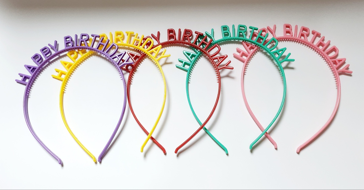 <새상품+하자있음> 해피버스데이 pvc 머리띠 5개 set
