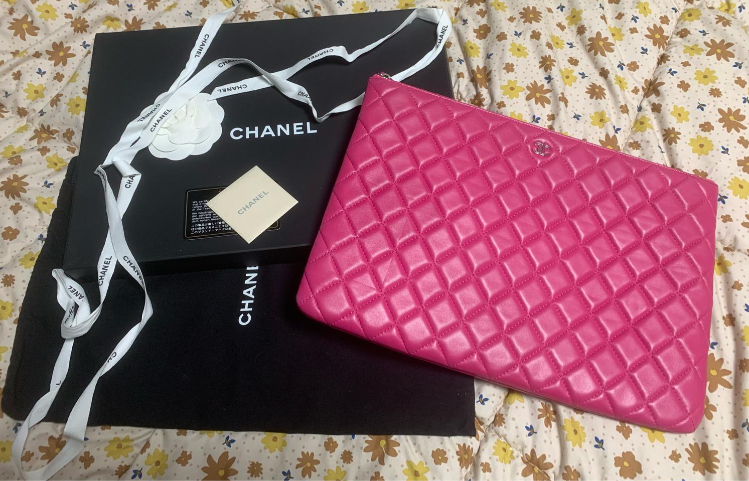 샤넬 램스킨 클러치 라지 핑크