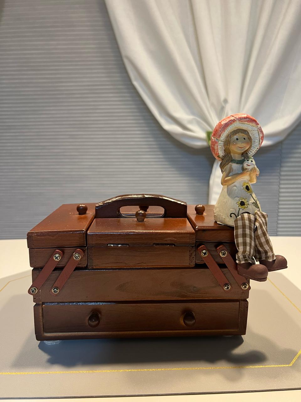 우드 폴딩 아코디언 미니 쏘잉 박스(빈티지)