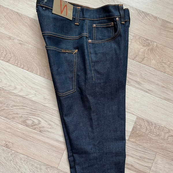 새제품 누디진 씬핀 청바지 27 28 진청 데님 이태리 