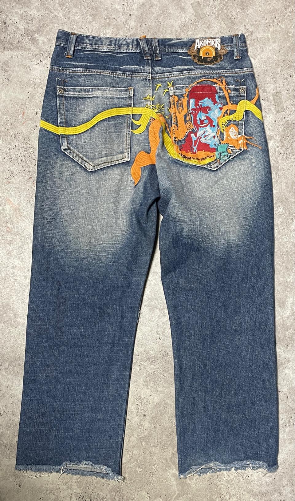 아카데믹스 백 자수 데님 팬츠 바지 힙합 올드스쿨