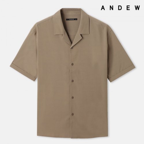 앤듀 베이지 남성 오픈 카라 반팔 셔츠