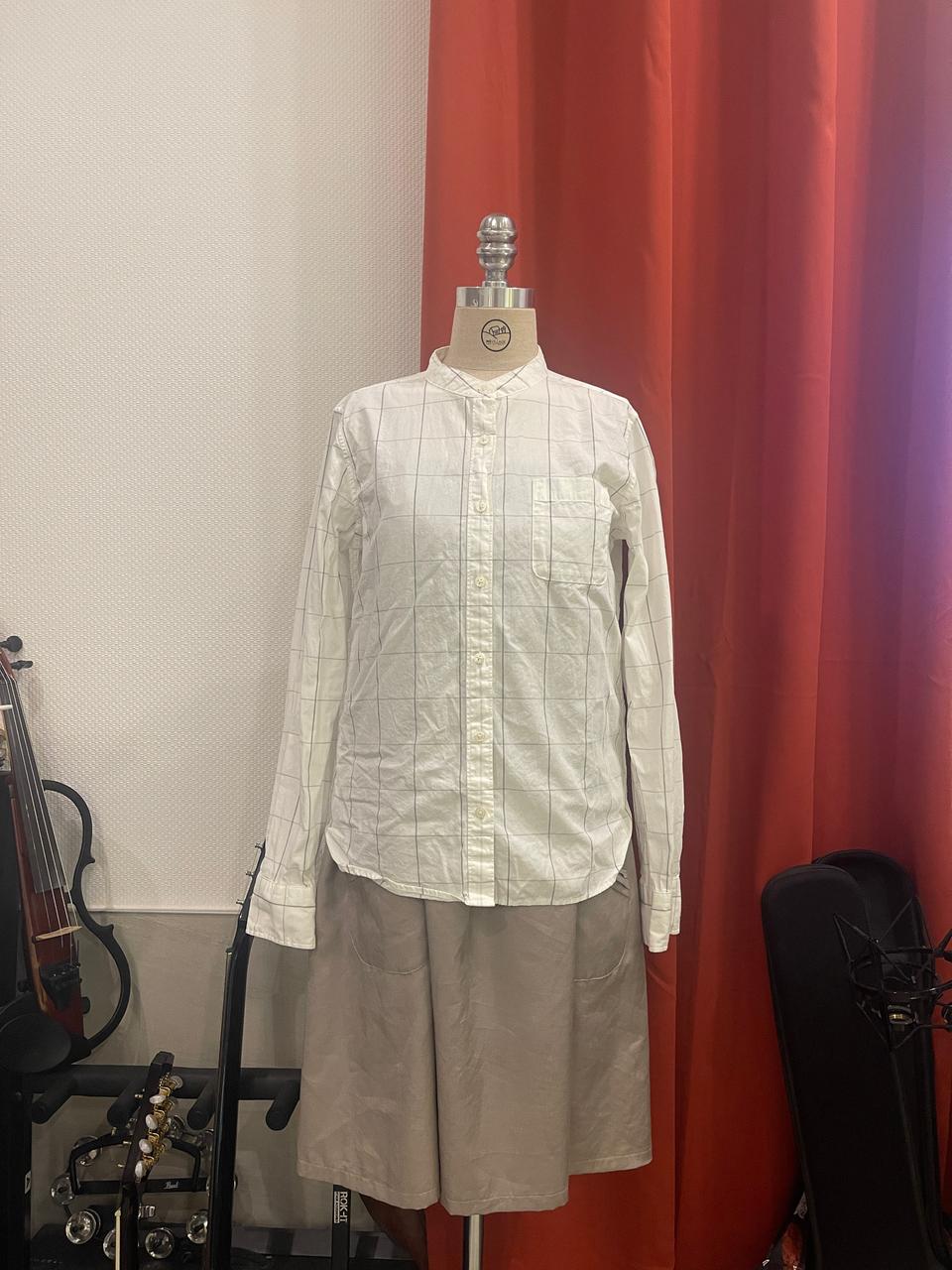 무인양품 MUJI 차이나카라 면 셔츠 화이트(체크) S-M