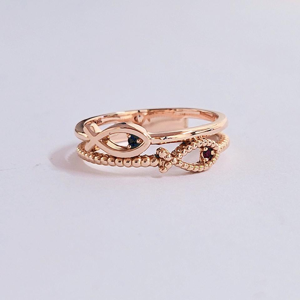 14k물고기 반지 돌고래 고래 애끼 아쿠아마린 큐빅 우정링 두줄 가족