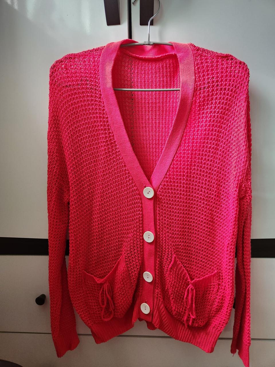 핫핑크 그물가디건