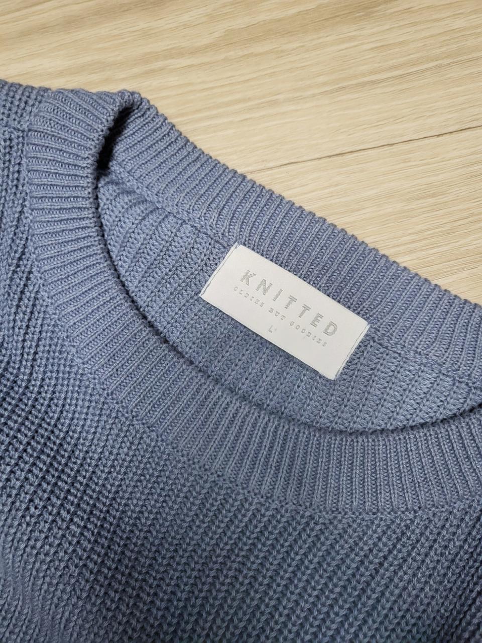 니티드 소프트코튼 드랍숄더 오버핏 와플니트 STONEBLUE