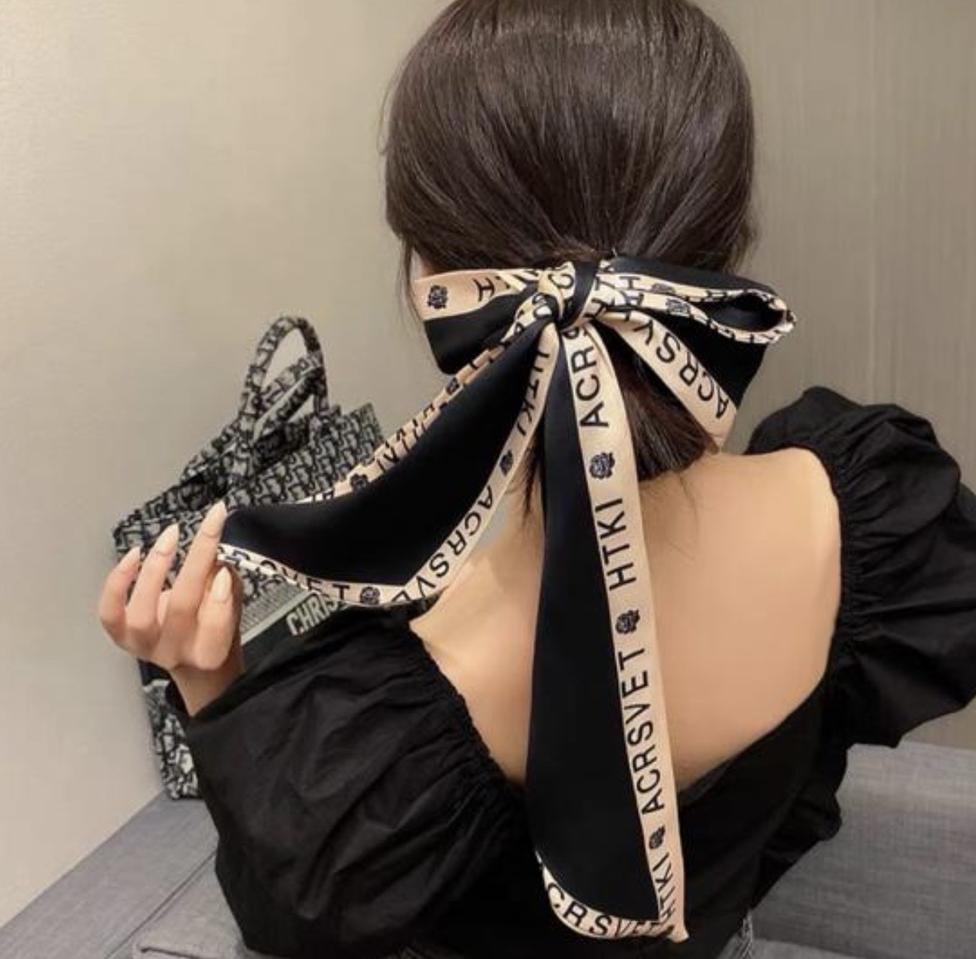창고대방출ㅣ여신용 헤어띠 머리띠 스카프 트윌리 리본장식 터번ㅡ블랙