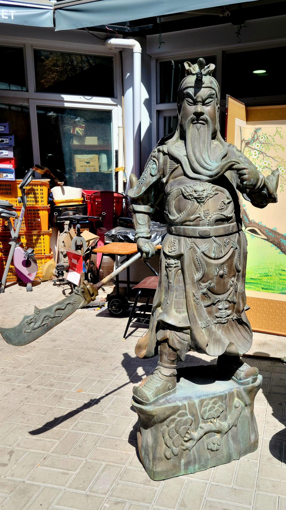 1m84cm 대형 동 관우상 골동품 조각상 인테리어소품