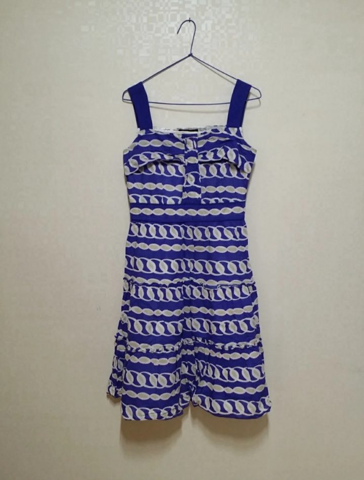 블루 프린트 패턴 원피스