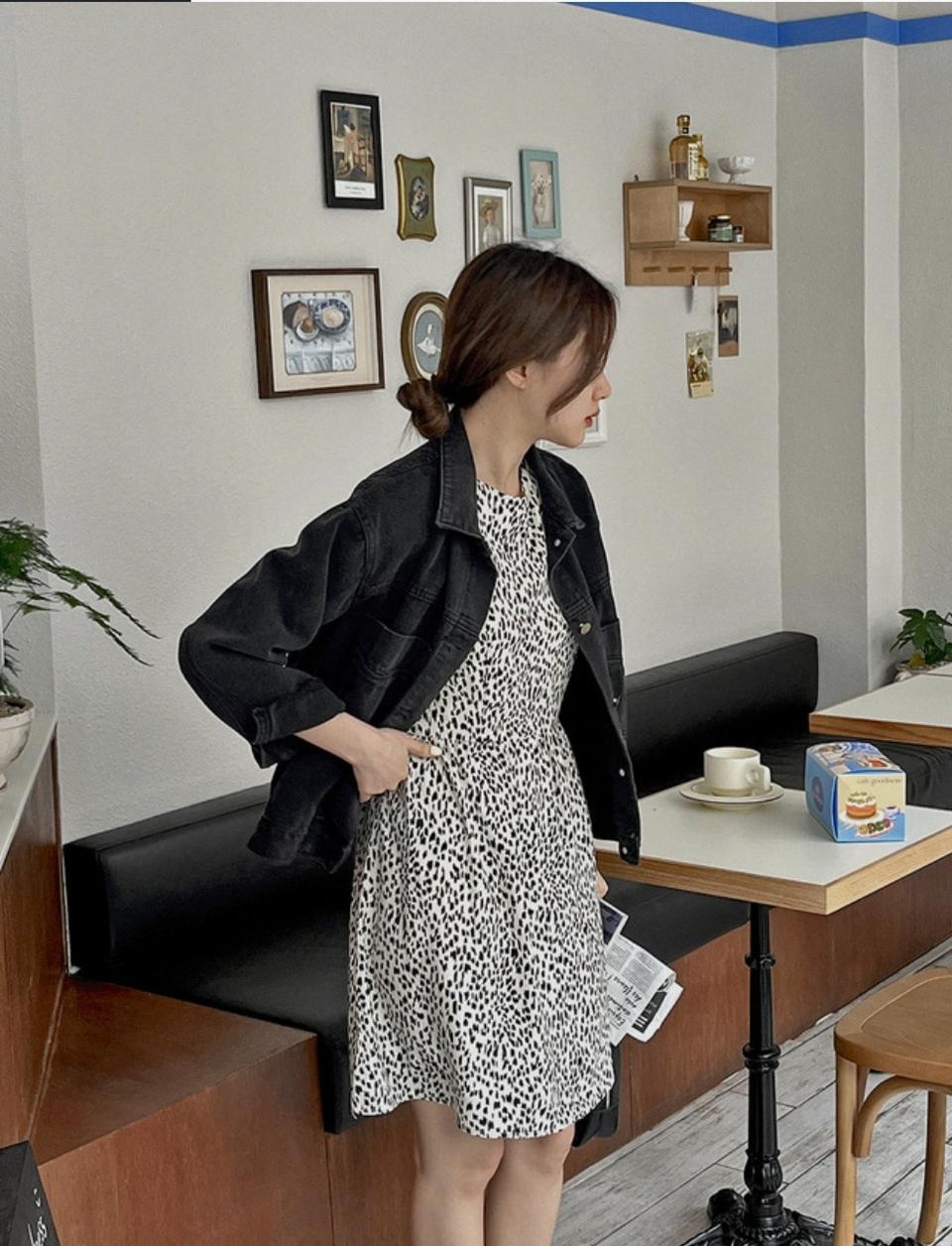 레오파드 퍼프원피스