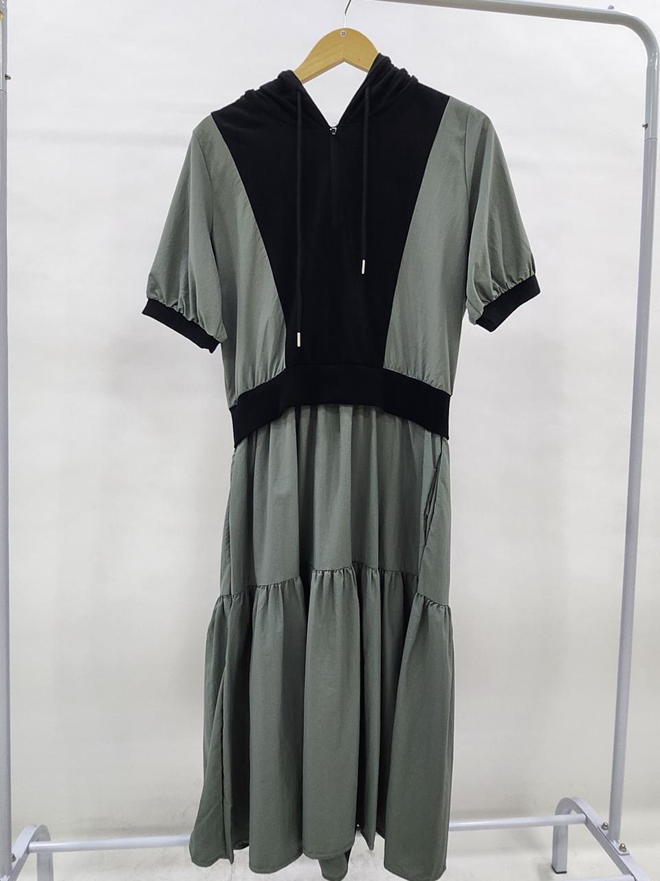 국내제작 아노락배색 후드원피스