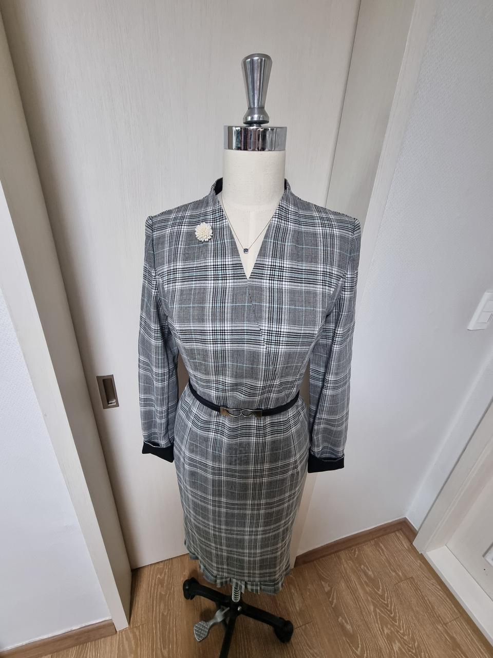 지고트 브이넥 체크원피스(55)