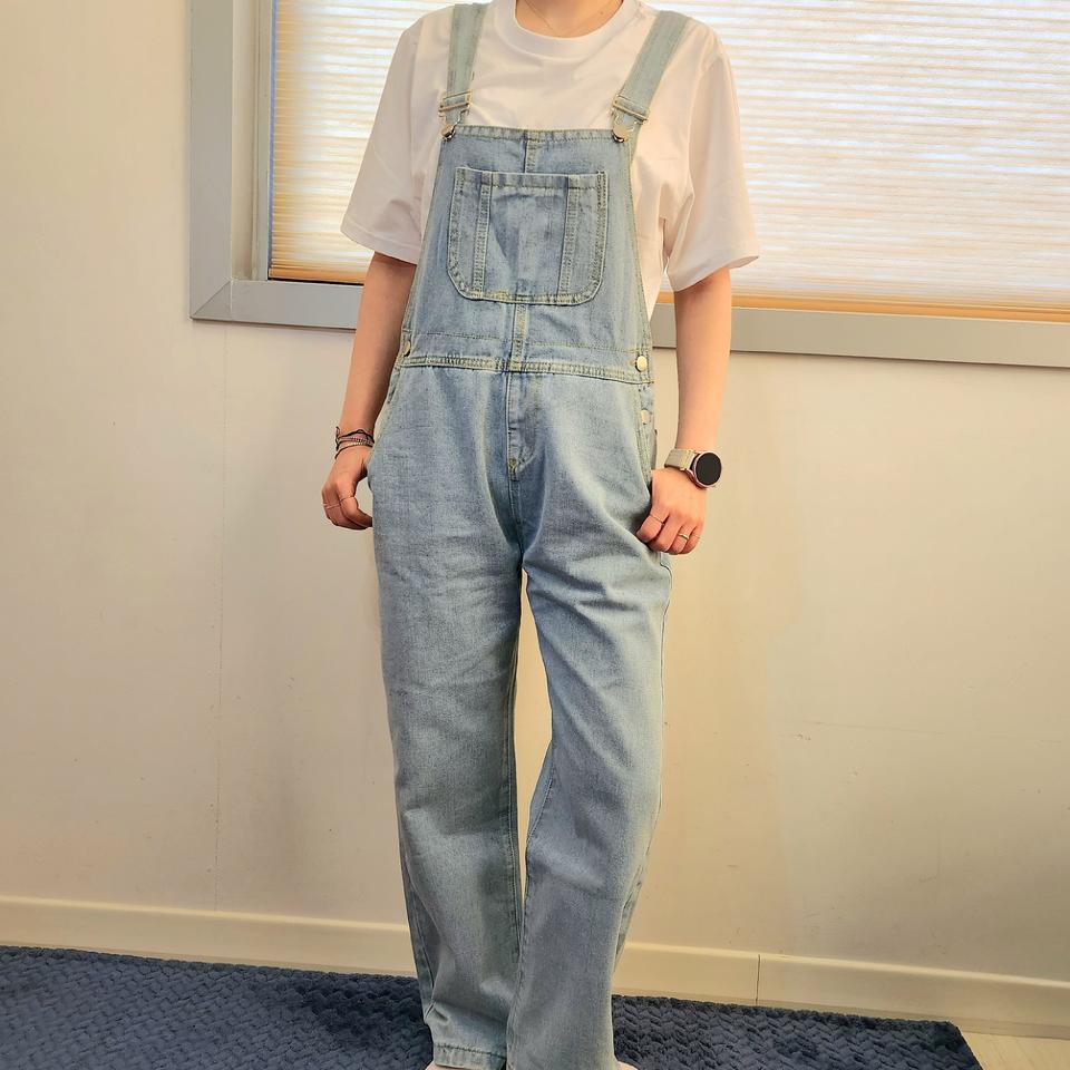 인생 멜빵 청 바지 봄 데이트 소풍 룩 연청 진청 2color