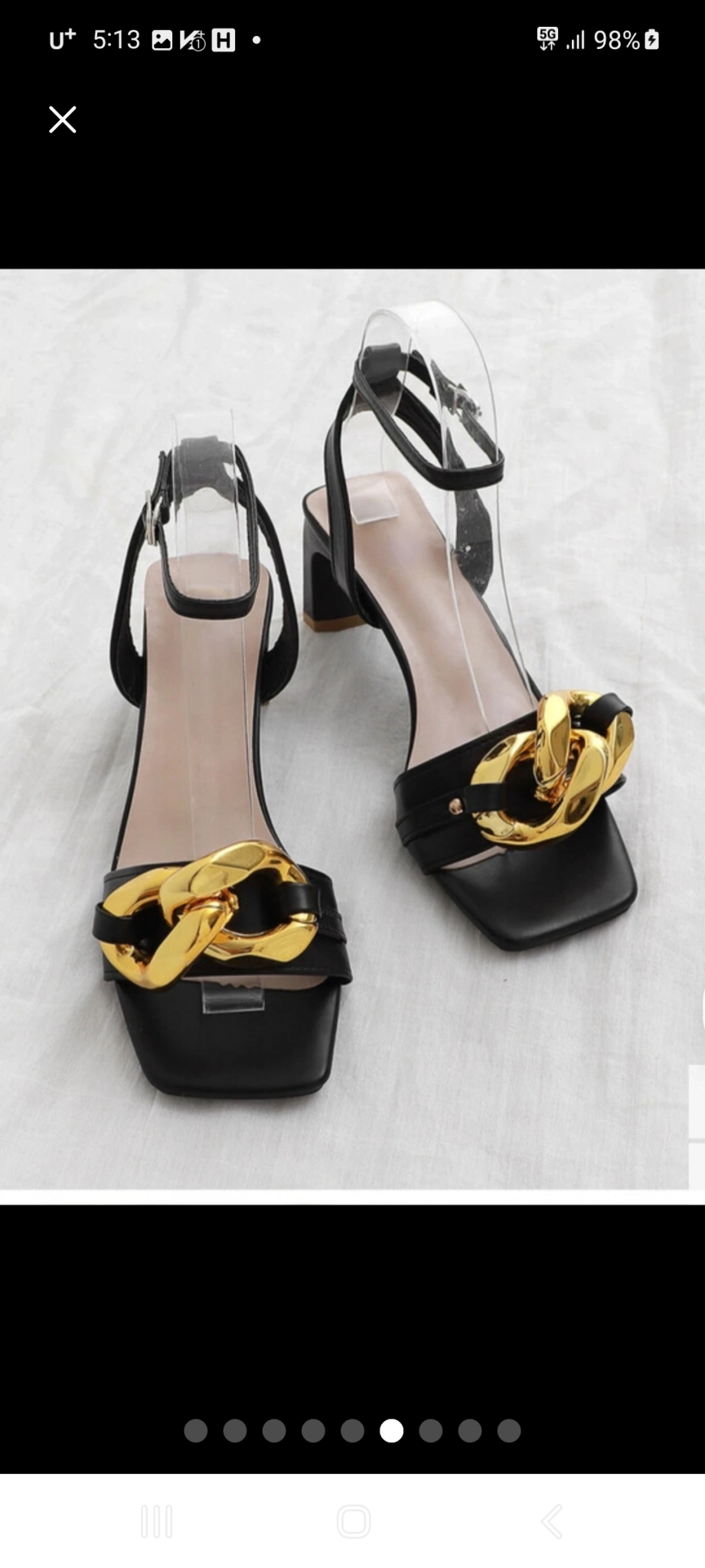 빅체인장식 앵클 스트랩 일자굽 힐샌들  230