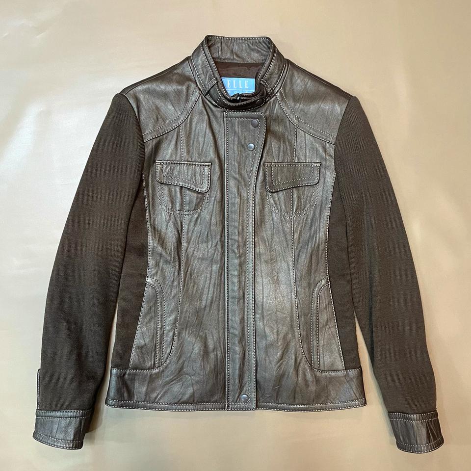 엘르골프)딥브라운 져지 믹스 차이나카라 램스킨점퍼(90)