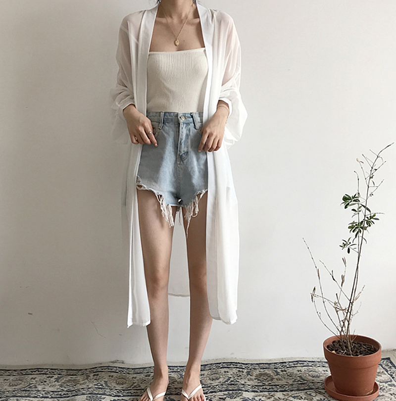 여성 롱 로브 쉬폰 루즈핏 오버핏 빅사이즈 바캉스룩 비키니 가디건