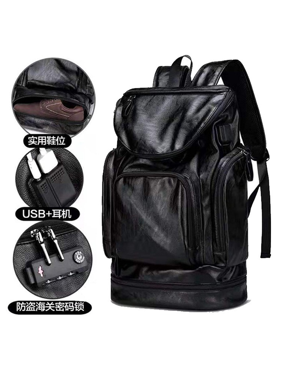 블랙 천연소가죽 남자여자 대용량 신발들어가는 백팩