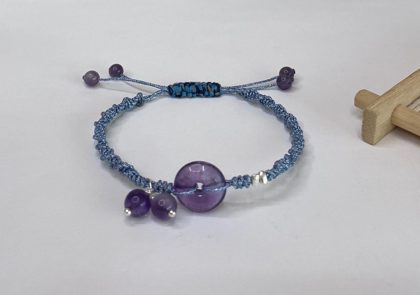 천연 자수정 평안구 순은 매듭 팔찌 선물 원석 소원성취 재물은