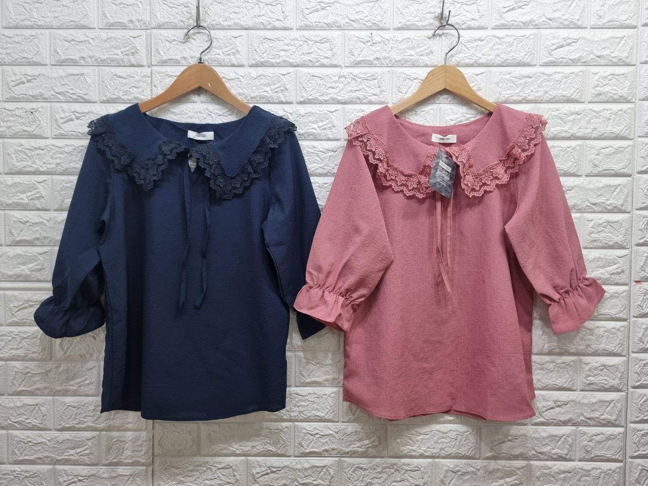 레이스 카라 블라우스(핑크품절,네이비)