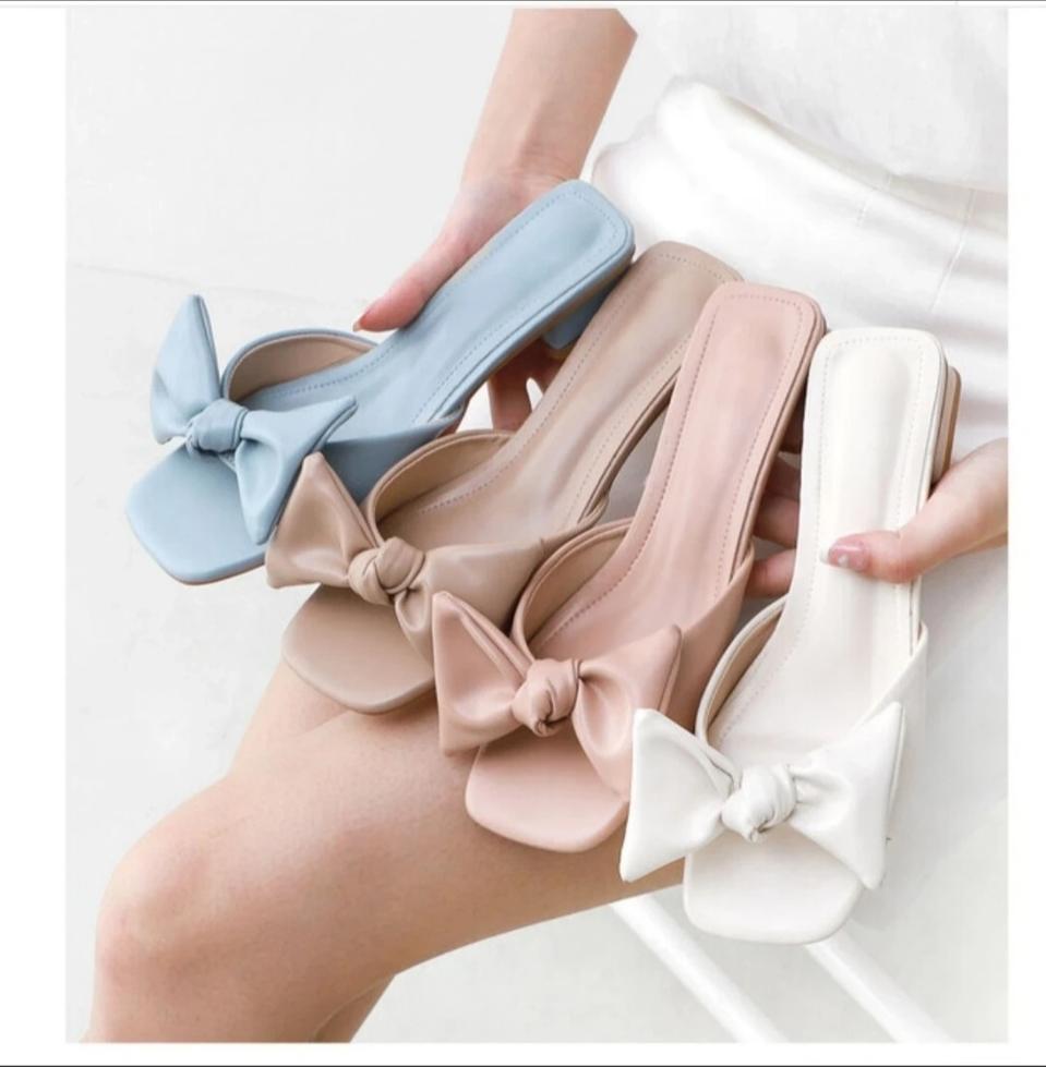 볼륨 리본 로우힐 뮬슬리퍼