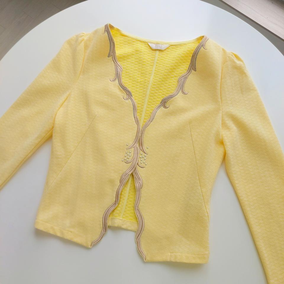 화사한 밝은 노랑 노카라 자켓 90 새옷