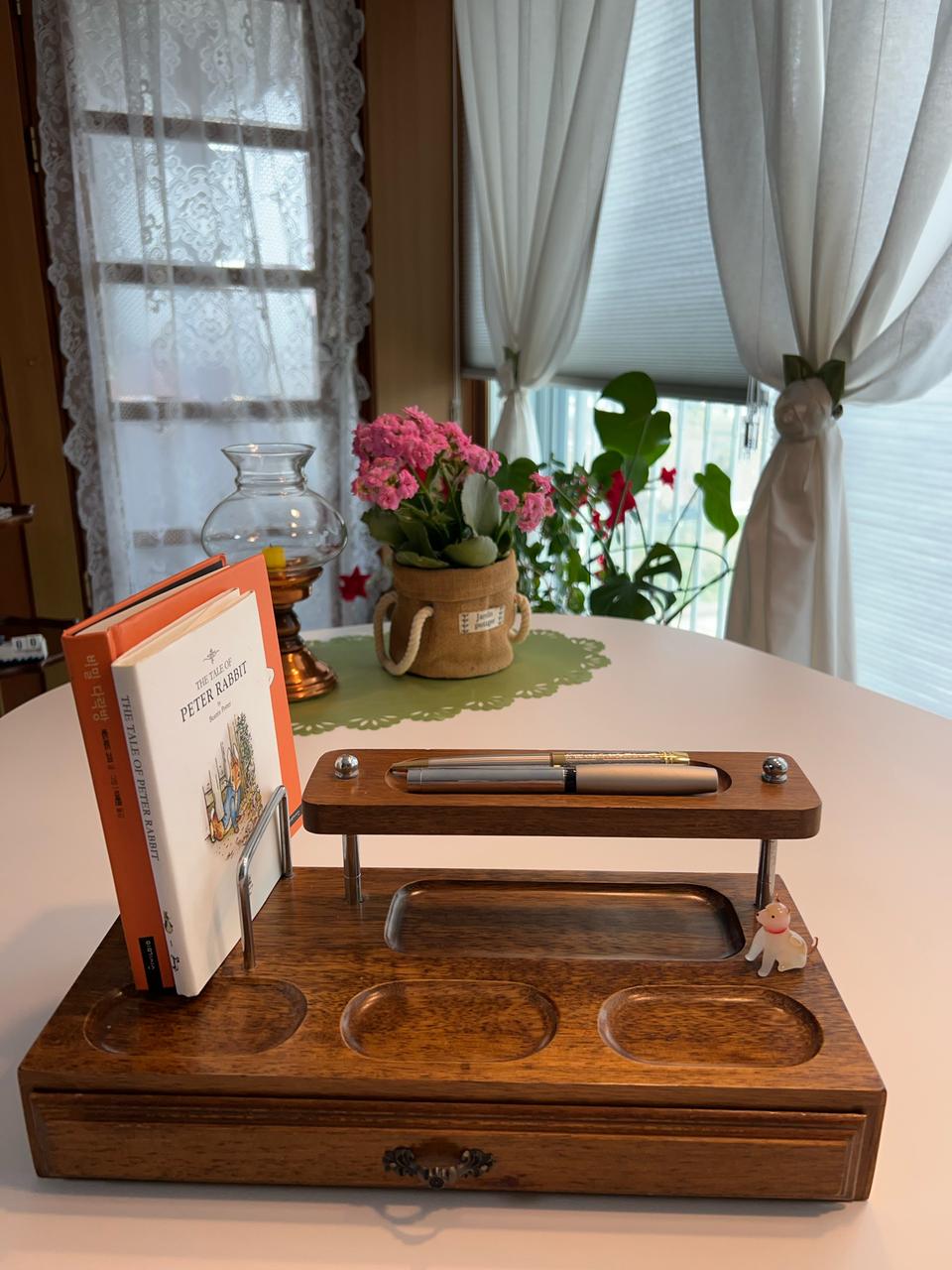 빈티지 우드 데스크 오거나이저