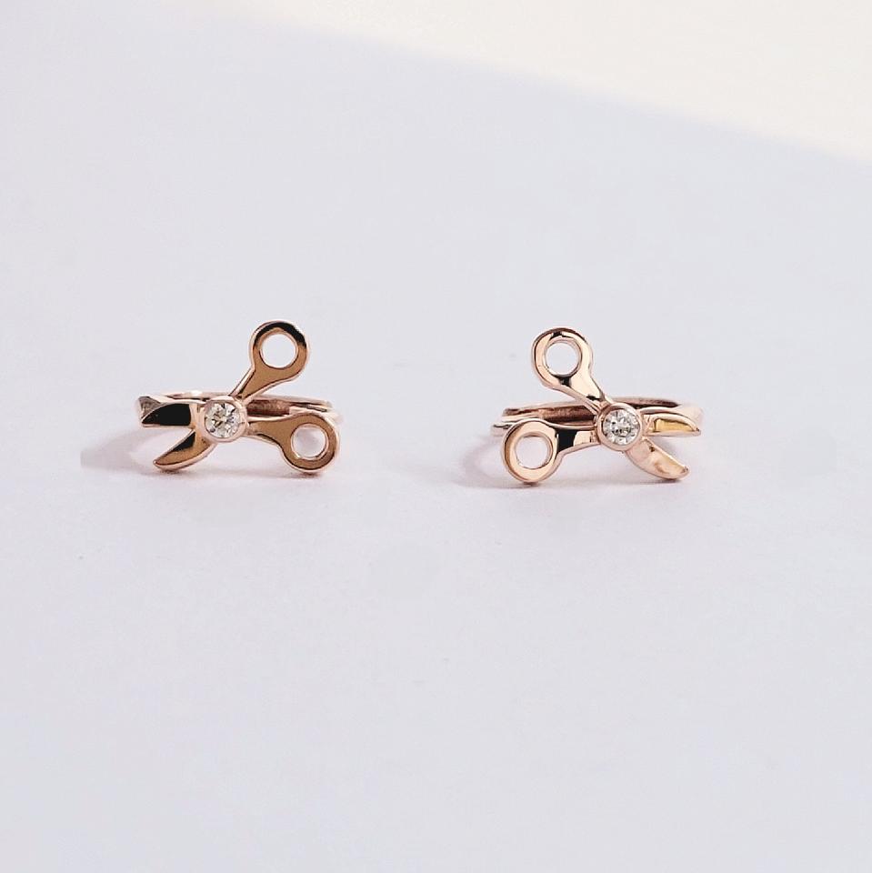 14k 가위 원터치 귀걸이 패션 포인트 귀여운 심플한 이어링