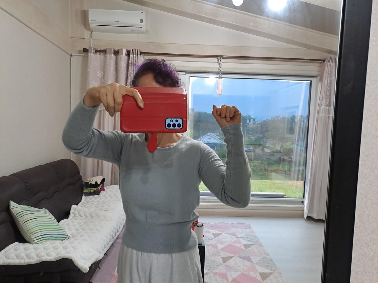 MOIBLE 프리사이즈 파스텔톤 깔끔한 소라색 55~66반 예쁘게 맞아요